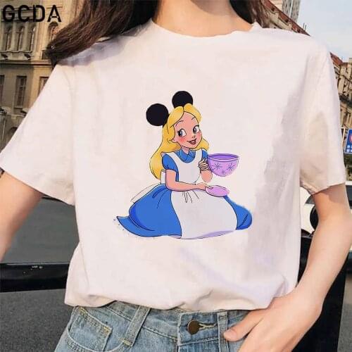 Fashion Women Alice in Wonderland Print T Shirt Summer Loose Top Tee Shirt Femme Ladies Girl Tshirt Hip hop Streetwear
