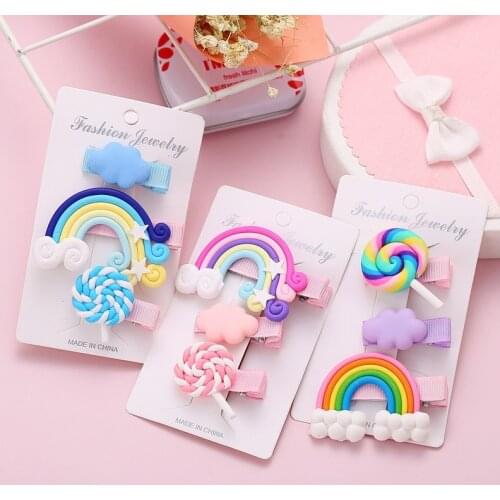 Korean Style New Creative Cute Rainbow Clouds Lollipop Barrettes Set Sweet Side Clip Hair Accessories for Women