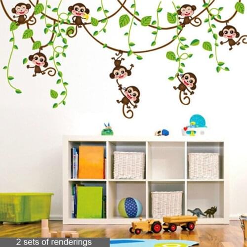 Monkey climbing vines wall sticker PVC Material DIY wall decals For Childrens room bedroom kindergarten home wall decor sticker