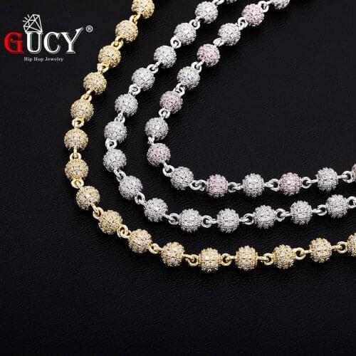 GUCY Round Ball Choker Hip Hop Charm Necklace Iced Out Cubic Zirconia Necklace Hip Hop Bling Jewelry For Gift
