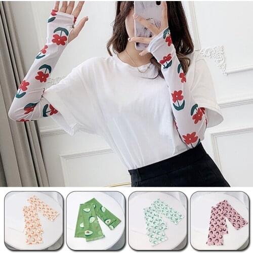 Womens Gloves Summer Sunscreen Sleeves Floral Printing Anti-Ultraviolet Thin Long-Sleeved Outdoor Sports Breathable Glove