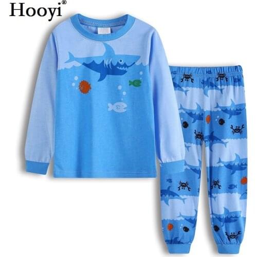 Hooyi Blue Shark Boys Pajamas Clothes Suits Autumn Spring 2 3 4 5 6 7 Year Children Pyjamas Sleep Suit Cotton Baby Girl Pijamas