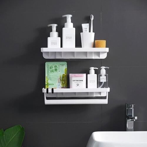 Bathroom Shelves Storage Organizer Rack Kitchen Accessories Set Shampoo Towel Shelf Wall Storage Rack Home Punch-free Plastic