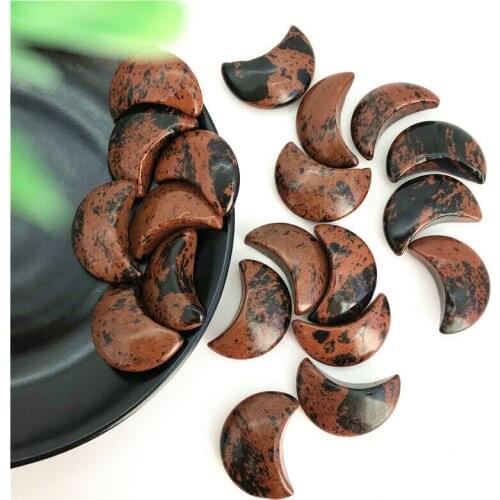 Drop Shipping 1pc Natural Red Obsidian Stones Moon Shaped Crystal Gemstone Healing Reiki Craft Natural Stones and Crystals