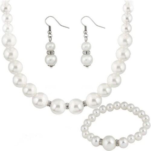 Drop Shipping Fashion Bride Pearl Jewelry Sets Earrings Necklace Bracelet