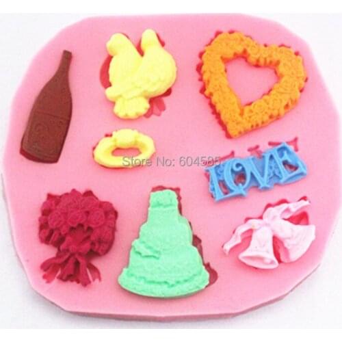 Wedding party champagne silicone fondant cake molds soap chocolate mould for the kitchen baking FM044
