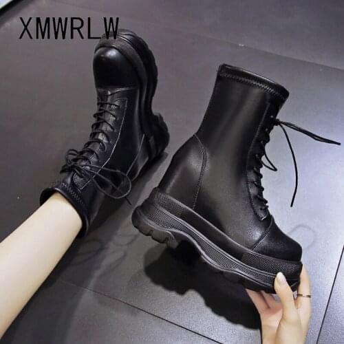 XMWRLW Womens Winter Boots PU Leather Mid-Calf Boots For Women Winter Shoes High Heels Rubber Sole Ladies Warm Plush Boot