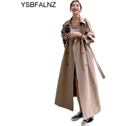 Womens Coffee Color Windbreaker Spring Autumn 2021 Plus Long Korean Style Loose Double Breasted Fashion Excellent Lining Jackets