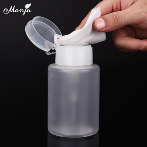 Monja 150ML Nail Art Acrylic Gel Polish Cleaner Remover Liquid Alcohol Press Empty Clear Bottle Dispenser Pump Bottle DIY Home