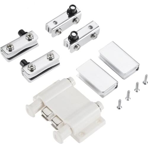 1 Set Stainless Steel Glass Door Pivot Clamp Hinge Kit Cabinet Double-door Glass Magnetic Catches for 5-8mm Thickness Glass Door