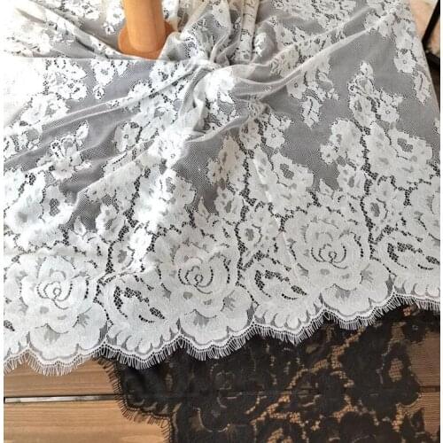 1 Meter 150CM Wide Floral Embroidered Eyelash Lace Fabrics Trim White Black For Womens Dress Clothing Underwear Sewing Materials