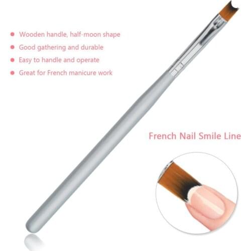 YWK 1 PC Professional Manicure Brush Silver Wood Handle Half-moon Shape French Nail Brush #05
