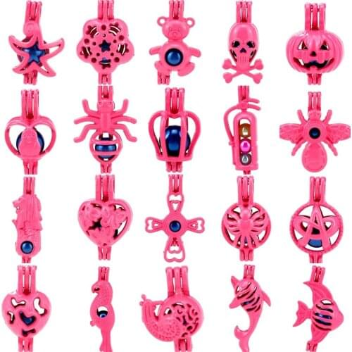 1X Pink Star Fish Spider Cross Heart Flower Beads Cage Perfume Oyster Pearl Cage Locket for Pendant