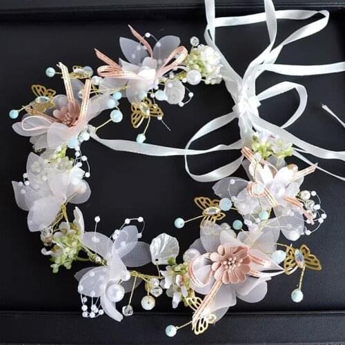 1Pc Wedding Pearl Flower Headband&Wristband Fashion Bridal Jewelry Crown Hairbands Band Tiara Headpiece Girls Hair Accessories