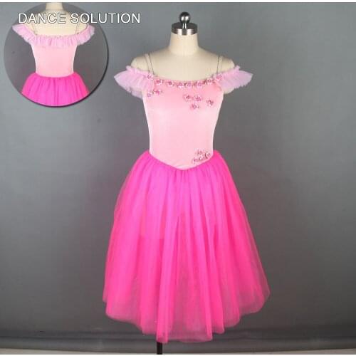 18582 Pink Velvet Top with Rose Red Tulle Skirt Ballet Tutu Ballerina Solo Costume Girl & Woman Stage Performance Dancewear