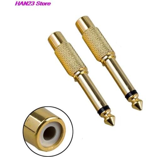 2pcs Gold Plated 6.35mm 1/4" Male Mono Plug to RCA Female 6.5mm Jack Audio Stereo Adapter Connector Plug Converter Sound Mixer