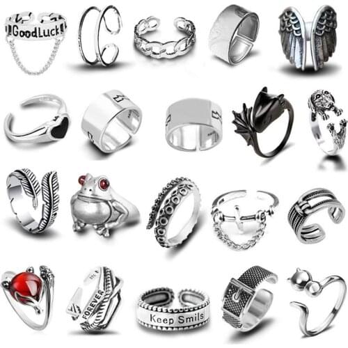 20 Pieces Vintage Open Punk Rings Adjustable Design Animal Exaggerated Finger Ring Black Silver Color Ring Party Jewelry Gift