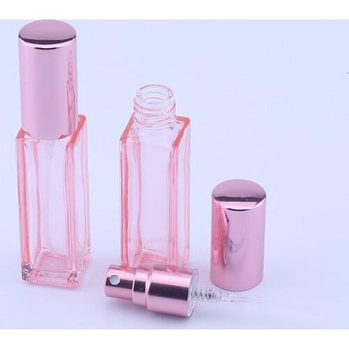 200Pcs/Lot 5ML 10ML Square Pink Transparent Glass Spray Bottle Portable Perfume Atomizer Mini Sample Test Tube Thin Glass Vials