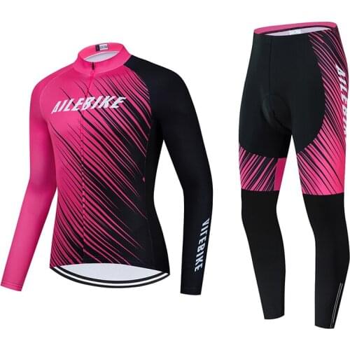 2021 AILEBI Pro Team Long Sleeve Cycling Jersey Set Bib Pants Ropa Ciclismo Bicycle Clothing MTB Bike Jersey Uniform Men Clothes