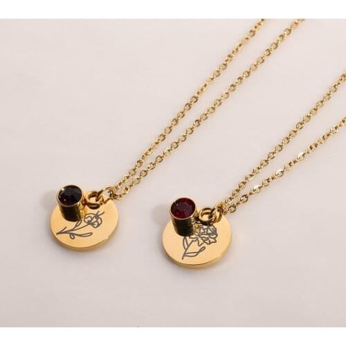 2021 New Arrival Stainless Steel Birth Flower Necklaces Birthstone Choker Necklace For Women Girl Birthday Jewelry Gift