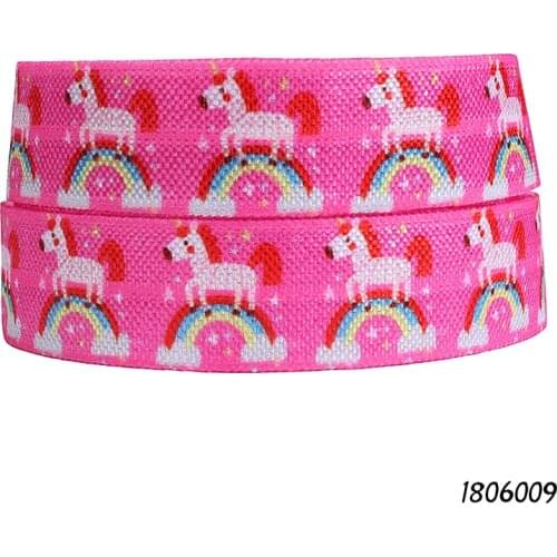 50 yards/lot) Wholesale cheap price unicorn and rainbow patterns foe elastic ribbon roll
