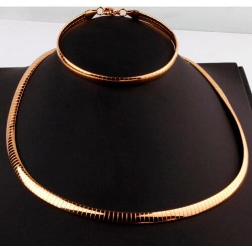6mm Wide Fashion Silver Color/Gold Color Stainless Steel Choker Necklace Bracelet Jewelry Sets For Womens Wedding Jewelry