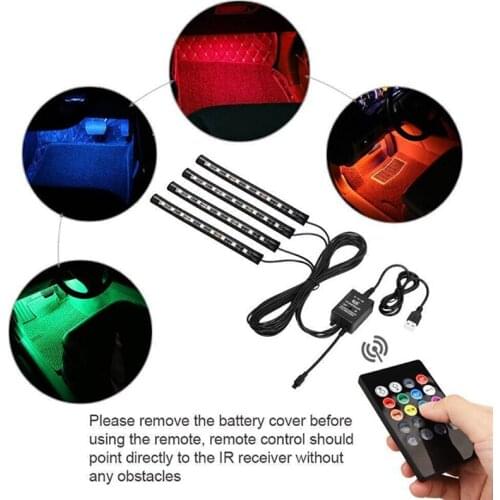 Car Interior Atmosphere Footwell Strip Light USB Charger Decor Lamp RGB 4pcs / lot 9LED