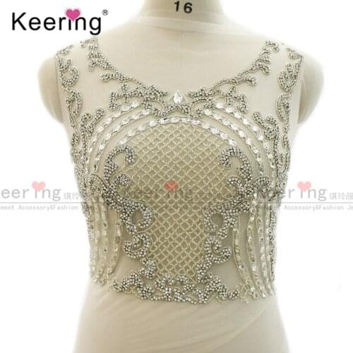 Hand-made Big crystal Rhinestone Fabric Bodice Applique For Wedding Panel WDP-335