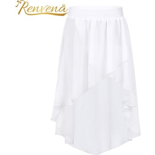Kids Girls Skirts High-Low Elastic Waistband Chiffon Skirt for Girls Ballet Gymastics Leotards Wrap Skirt Childrens Dancewear