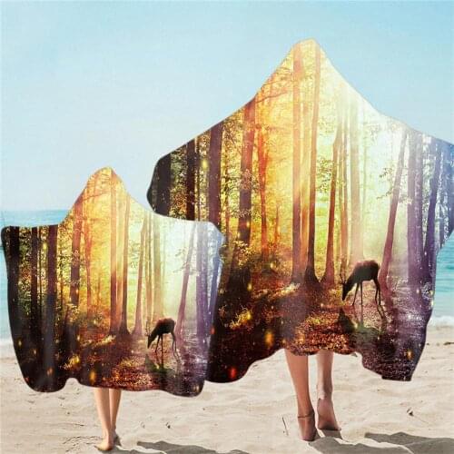 Forest Nature Summer Microfiber Hooded Towel For Kids Bath Towels With Hood Wearable Beach Cloak