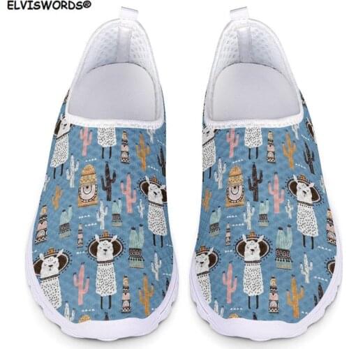 ELVISWORDS Cute Animal Alpaca Pattern Women Flats Shoes Woman Spring Summer Ladies Comfortable Breathable Mesh Shoes for Girls