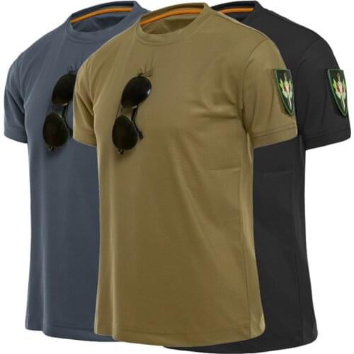 Outdoor Sport Men Tactical Fishing T-Shirts Military Hiking Tee Shirt Cotton Quick Dry Short Sleeves Solid Breathable X158G