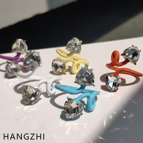 HANGZHI 2021 INES New Trendy Rhinestone Inlay Color Irregular Snake Shaped Drip Glaze Open Rings for Fashion Women Girls Jewelry