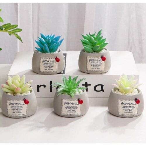 Fake Succulents Bonsai Realistic Everlasting Mini Cement Simulation Potted Plant for Home