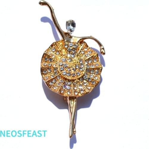 Delicate Dancing Girl Brooches for Women Rhinestone Breast Pin Gold Color Lady Party Gifts Garments Accessories Classic Jewelry