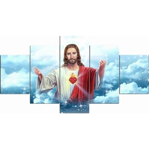 5 Panel Jesus Artwork Paintings Framed Canvas Print Classic God Wall Art Modular Picture for Living Room Home Decoration