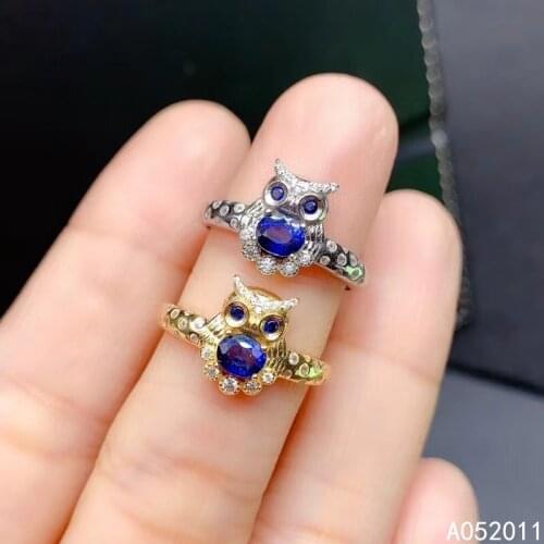 KJJEAXCMY fine jewelry natural sapphire 925 sterling silver popular owl new gemstone women ring support test with box