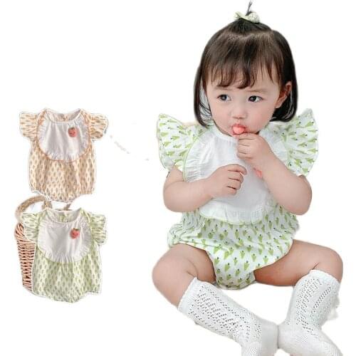 2021 Korean Summer Baby Girls Romper Princess Fruit Print Flying Sleeve Newborn Children Infant Lovely Clothes Outfits Jumpsuits
