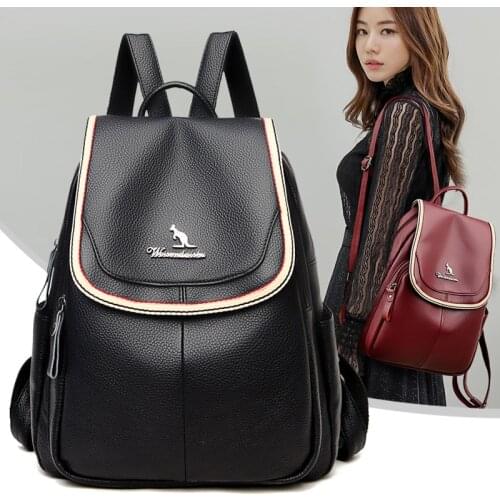 2020 New High Quality Leather Backpack Women Shoulder Bags Multifunction Travel Backpack School Bags for Girls Vintage Backpack