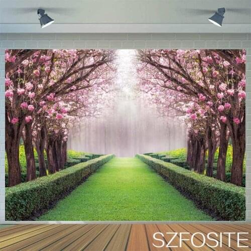 Beautiful Spring Flowers Trees Grass Romantic Backdrop Wedding Party Decoration Photography Photo Custom Kids Vinyl Background