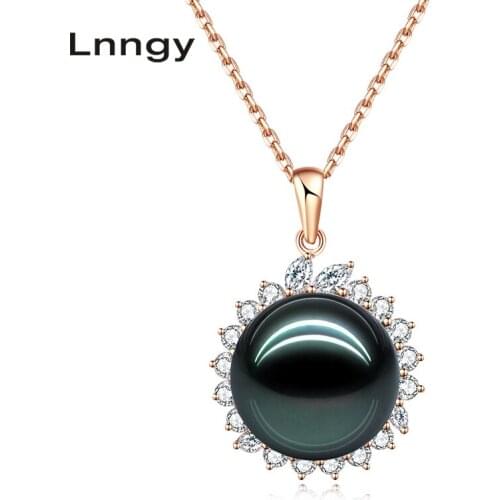 Lnngy 18K Gold Black Tahiti Pearl Pendant 18K White Gold/Yellow Gold/Rose Gold Diamond Pendant Jewelry Gift Separate Pendant