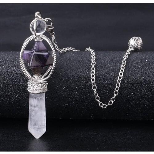 Merkaba Dowsing Pendulum Quartz Natural Stone Crystal Pink Reiki Healing Pendule Pendant Necklaces Pendulums For Radiesthesia