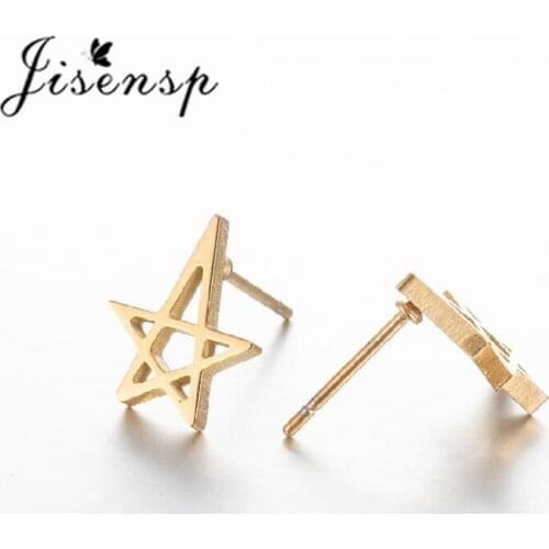 Jisensp Minimalist Stud Earrings Hollow Five-pointed Star Personality Temperament Ear Studs Female Stainless Steel Earrings Gift