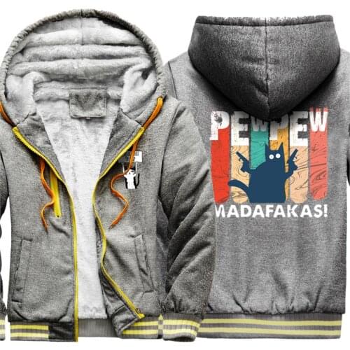 Pew Madafaka Print Keep Warm Mens 2020 New Thicken Jackets Dark Blue Clothing Casual Retro Tops Streetwear Retro sudadera hombre