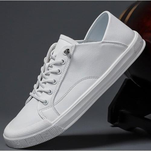 Mens White Shoes Casual Leather Men Shoes Fashion Sneakers Man Lace-up Leisure Walk Handmade Male Footwear Outdoor Driving Flats