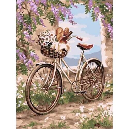 Bicycle Flower Pink DIY Embroidery Cross Stitch 11CT Kits Needlework Craft Set Cotton Thread Printed Canvas Dropshipping
