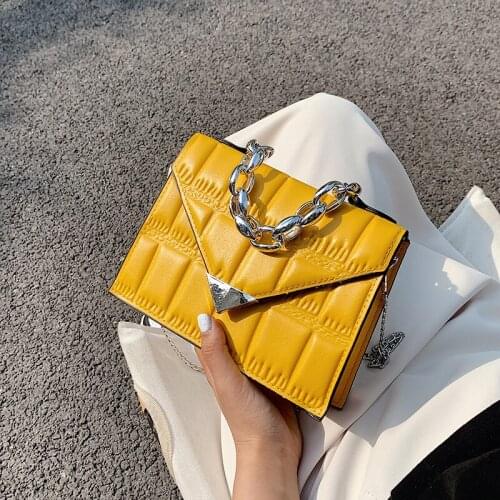 2021 New Plaid Shoulder Handbags Fashion PU Leather Small Square Women Crossbody Bag Retro Chain High Quality Ladies Flap Bag