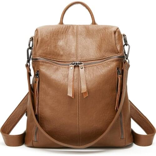 2019 New Fashion Backpack, Large-capacity Leisure Womens Washing Water-skin Soft Shoulder Bag, Leisure Bag