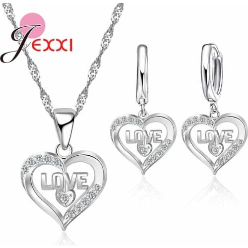 Sweet Romantic and CZ Classic Crystal Stone Necklace Earrings 925 Sterling Silver for Women Gift Accessories