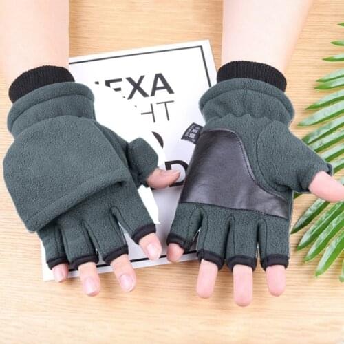 Women Men Winter Polar Fleece Half Finger Flip Gloves Double Layer Thicken Touch Screen Fingerless Convertible Mittens Wrist